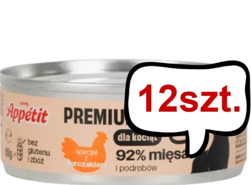Comfy Appetit Premium Kitten Mousse z Kurczakiem Mokra karma dla kociąt 85g Pakiet 12szt.