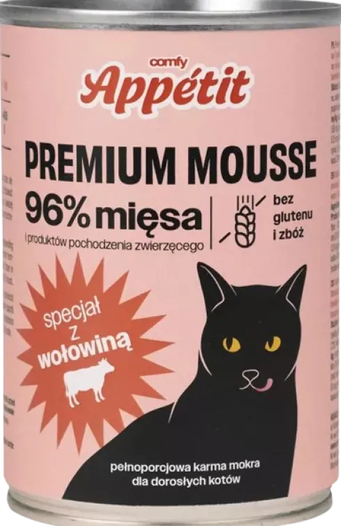 Comfy Appetit Premium Mousse z Wołowiną Mokra karma dla kota 400g Pakiet 6szt. WYPRZEDAŻ