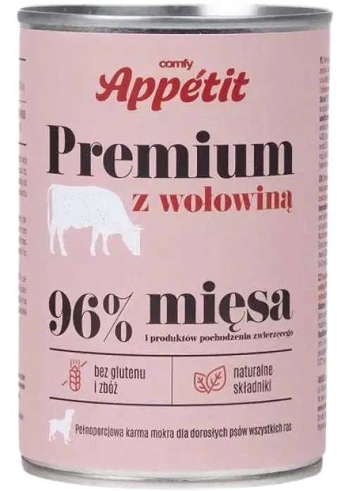 Comfy Appetit Premium z Wołowiną Mokra karma dla psa 400g Pakiet 6szt. WYPRZEDAŻ