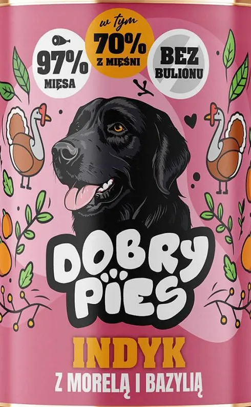Dobry Pies Adult Indyk z morelą i bazylią Mokra karma dla psa op. 400g Pakiet 12szt.