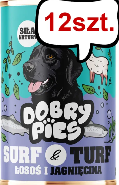 Dobry Pies Surf&Turf Adult Łosoś i Jagnięcina Mokra karma dla psa op. 400g Pakiet 12szt.