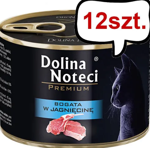Dolina Noteci Premium Bogata w Jagnięcinę Mokra Karma dla kota op. 185g Pakiet 12szt.