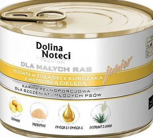Dolina Noteci Premium Junior Small Żołądki z kurczaka oraz wątróbka cielęca Mokra Karma dla szczeniaka op. 185g WYPRZEDAŻ
