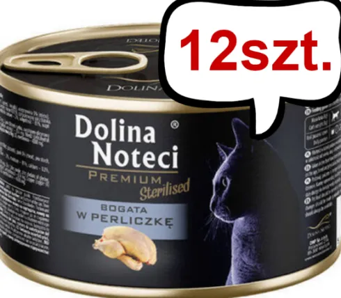 Dolina Noteci Premium Sterilised Bogata w Perliczkę Mokra Karma dla kota op. 185g Pakiet 12szt.
