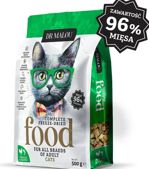 Dr Malou Kurczak z łososiem Liofilizowana Karma dla kota op. 500g