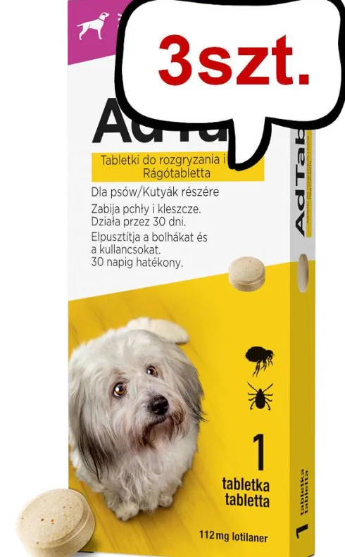 Elanco AdTab Tabletka na kleszcze i pchły 112.5mg dla psa o wadze 2.5kg-5.5kg op. 1szt. Pakiet 3szt.