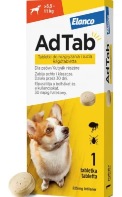 Elanco AdTab Tabletka na kleszcze i pchły 225mg dla psa o wadze 5.5kg-11kg op. 1szt. Pakiet 3szt.
