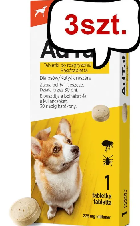 Elanco AdTab Tabletka na kleszcze i pchły 225mg dla psa o wadze 5.5kg-11kg op. 1szt. Pakiet 3szt.