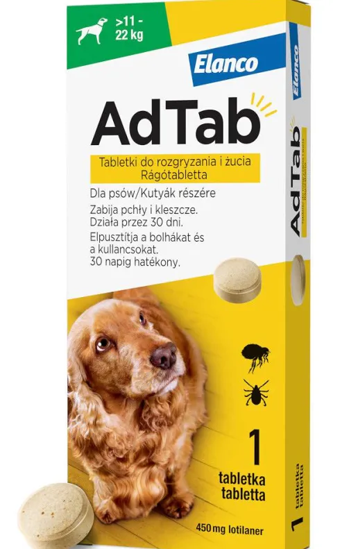 Elanco AdTab Tabletka na kleszcze i pchły 450mg dla psa o wadze 11kg-22kg op. 1szt.