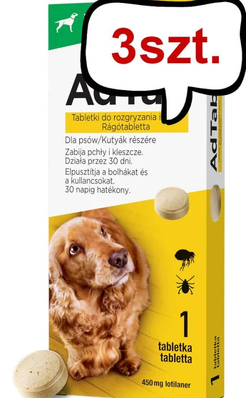 Elanco AdTab Tabletka na kleszcze i pchły 450mg dla psa o wadze 11kg-22kg op. 1szt. Pakiet 3szt.