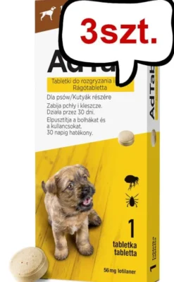 Elanco AdTab Tabletka na kleszcze i pchły 56.25mg dla psa o wadze 1.3kg-2.5kg op. 1szt. Pakiet 3szt.