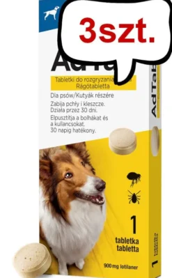 Elanco AdTab Tabletka na kleszcze i pchły 900mg dla psa o wadze 22kg-45kg op. 1szt. Pakiet 3szt.