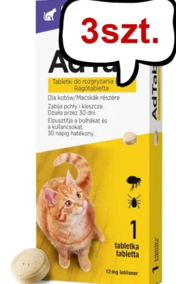 Elanco AdTab Tabletka na kleszcze i pchły 12mg dla kota o wadze 0.5kg-2kg op. 1szt. Pakiet 3szt.