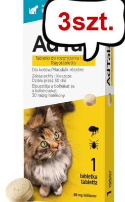 Elanco AdTab Tabletka na kleszcze i pchły 48mg dla kota o wadze 2kg-8kg op. 1szt. Pakiet 3szt.