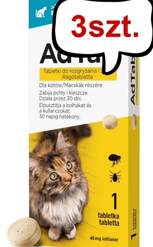 Elanco AdTab Tabletka na kleszcze i pchły 48mg dla kota o wadze 2kg-8kg op. 1szt. Pakiet 3szt.
