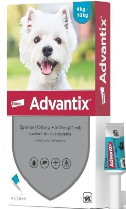 Elanco Advantix Krople na kleszcze i pchły dla psa 4-10kg op. 1ml (4 pipety)
