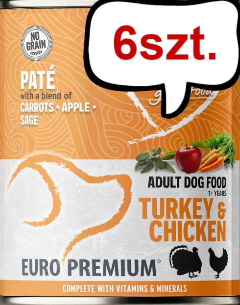 Euro Premium Pate Adult Turkey&Chicken Mokra Karma dla psa op. 400g Pakiet 6szt. WYPRZEDAŻ