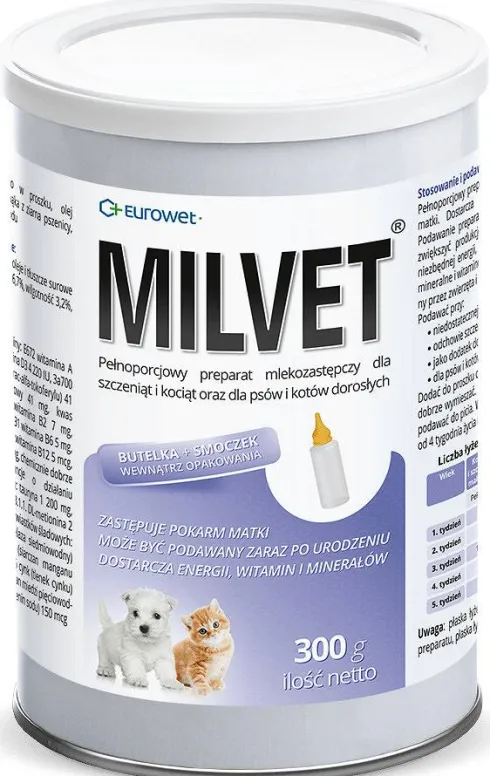 Eurowet Mleko w proszku Milvet dla szczeniąt i kociąt op. 300g