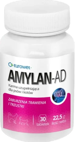 Eurowet Preparat na trzustkę Amylan-AD dla psa i kota op. 30 tabletek [Data ważności: 11.2026r]
