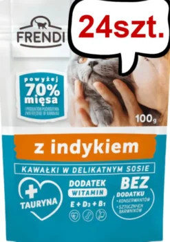 Frendi Kawałki z Indykiem w Delikatnym Sosie Mokra Karma dla kota op. 100g Pakiet 24szt.