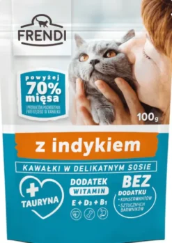 Frendi Kawałki z Indykiem w Delikatnym Sosie Mokra Karma dla kota op. 100g Pakiet 24szt.