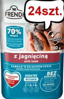 Frendi Kawałki z Jagnięciną w Delikatnym Sosie Mokra Karma dla kota op. 100g Pakiet 24szt.