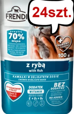 Frendi Kawałki z Rybą w Delikatnym Sosie Mokra Karma dla kota op. 100g Pakiet 24szt.