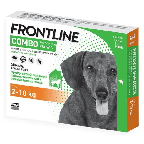 FRONTLINE COMBO Spot On Krople na kleszcze i pchły dla psa 2-10kg (rozm. S) op. 3 pipety