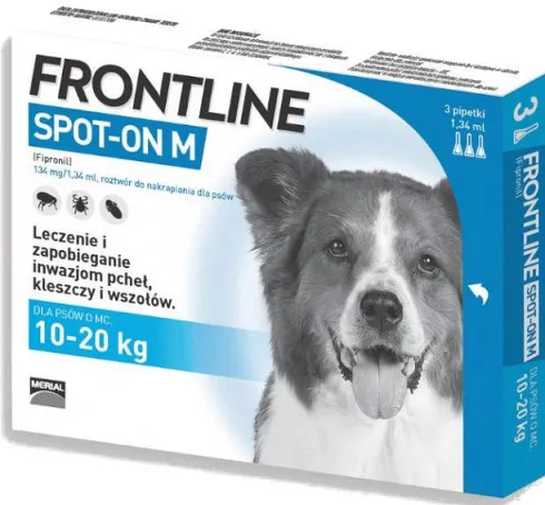 FRONTLINE Spot On Krople na kleszcze i pchły dla psa 10-20kg (rozm. M) op. 3 pipety