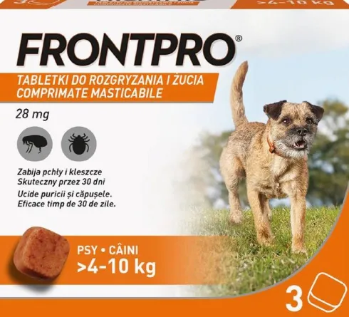 Frontpro Tabletka na kleszcze i pchły M 28.3mg dla psa o wadze 4kg-10kg op. 3szt.