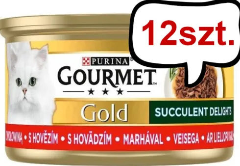 Gourmet Gold Adult Succulent Delights Wołowina w sosie Mokra Karma dla kota op. 85g Pakiet 12szt.