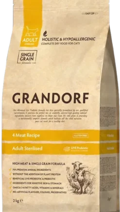 Grandorf Adult Sterilized 4 Meat Recipe Sucha Karma dla kota op. 2kg