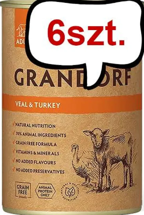Grandorf Adult Veal&Turkey Mokra karma dla kota op. 400g Pakiet 6szt.