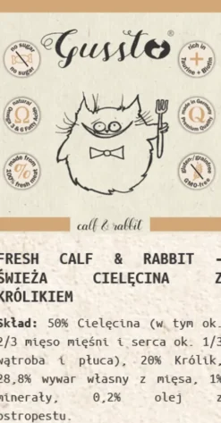 Gussto Fresh Calf&Rabbit Mokra Karma dla kota op. 400g Pakiet 6szt.