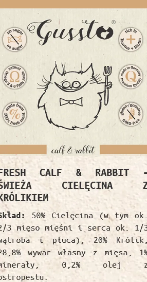 Gussto Fresh Calf&Rabbit Mokra Karma dla kota op. 400g Pakiet 6szt.