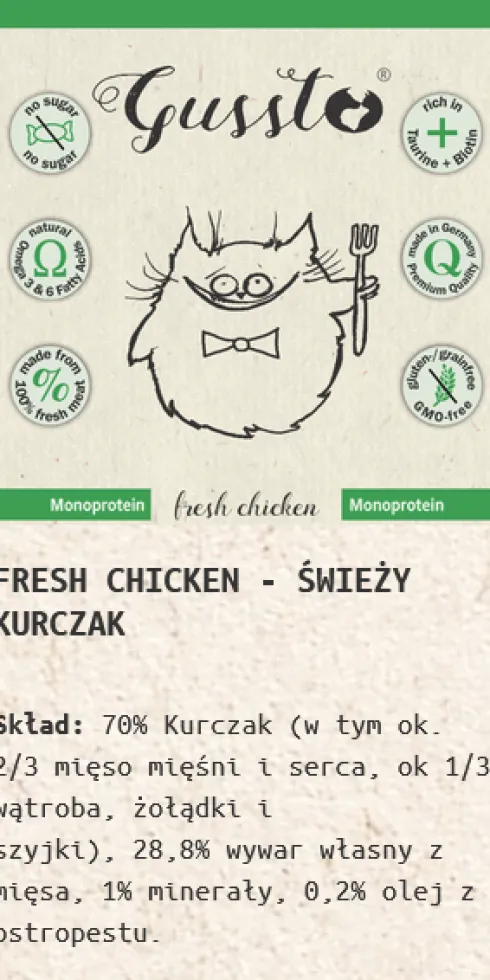 Gussto Fresh Chicken Mokra Karma dla kota op. 400g