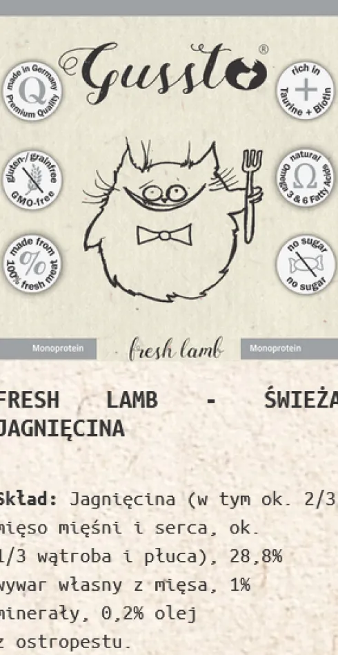 Gussto Fresh Lamb Mokra Karma dla kota op. 200g