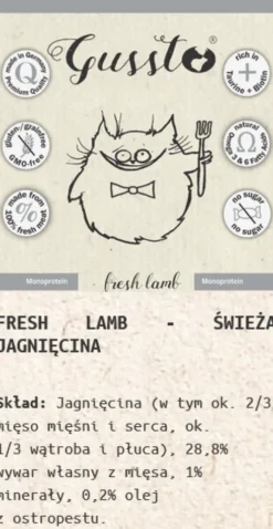 Gussto Fresh Lamb Mokra Karma dla kota op. 85g Pakiet 8szt.