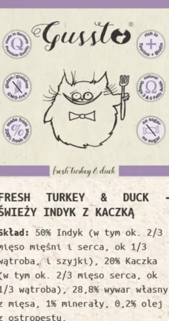 Gussto Fresh Turkey&Duck Mokra Karma dla kota op. 85g