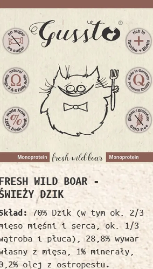 Gussto Fresh Wild Boar Mokra Karma dla kota op. 85g