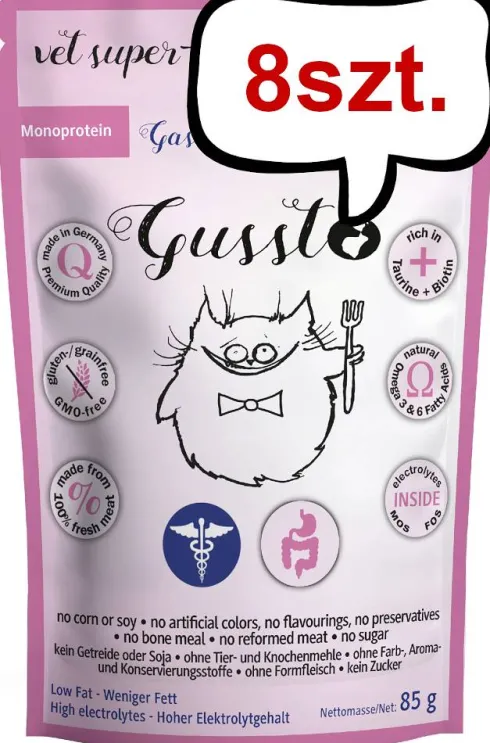Gussto Vet Gastro Mokra Karma dla kota op. 85g Pakiet 8szt.