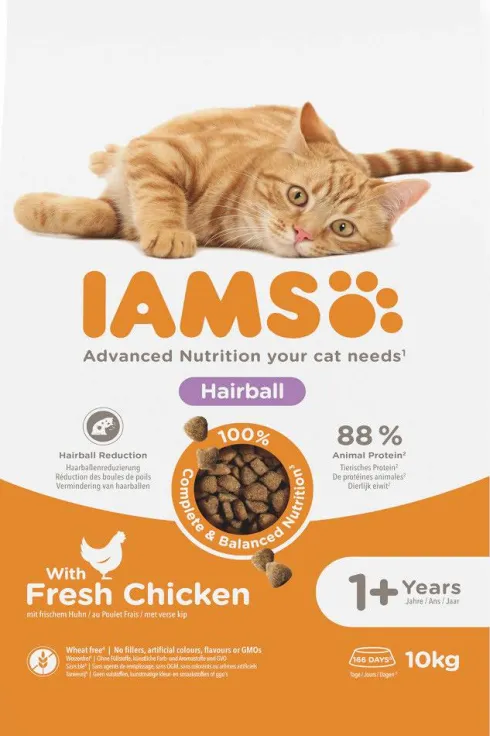 Iams Adult Hairball Fresh Chicken Sucha karma dla kota op. 10kg
