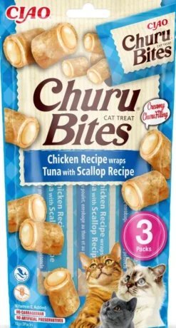 Inaba Ciao Churu Bites Chicken Wraps Tuna&Scallop Przysmak dla kota op. 3x10g