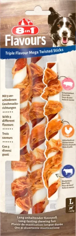8in1 GryzakTriple Flavour Mega Twisted Sticks dla psa 140g