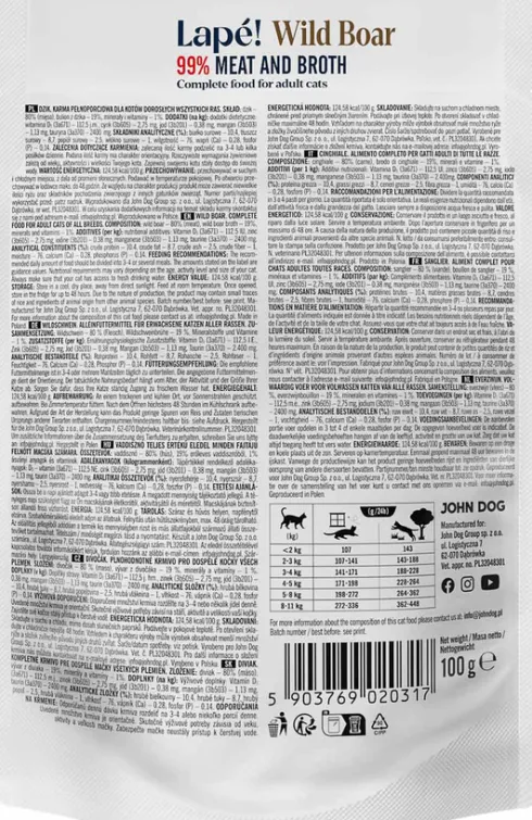 John Dog Adult Lapé Dziczyzna Mokra Karma dla kota op. 100g Pakiet 10szt.