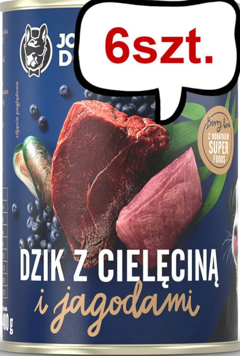 John Dog Berry line Puppy Dzik z Cielęciną i jagodami Mokra Karma dla szczeniąt op. 400g Pakiet 6szt.