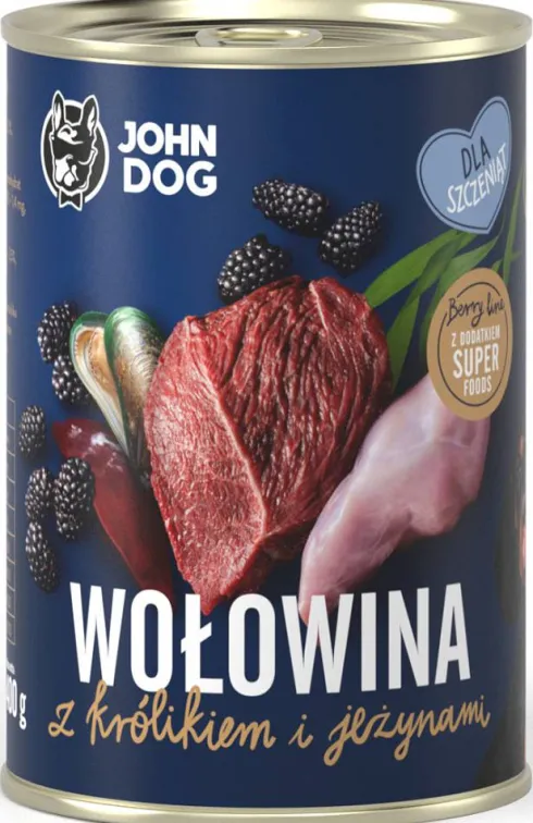 John Dog Berry line Puppy Wołowina z Królikiem i jeżynami Mokra Karma dla szczeniąt op. 400g