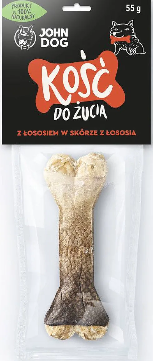 John Dog Kość z łososiem w skórze łososia dla psa 12cm op. 55g
