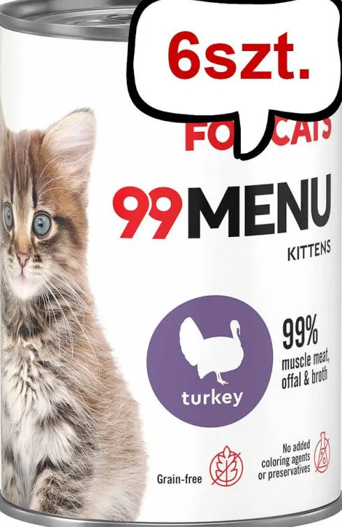 John Dog 99 Menu Kitten Turkey Mokra Karma dla kociąt op. 400g Pakiet 6szt.