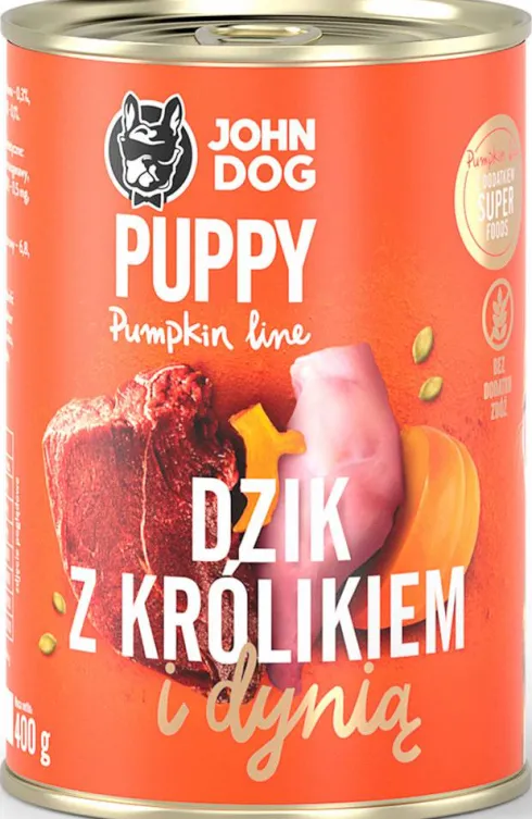 John Dog Pumpkin line Puppy Dzik z królikiem i dynią Mokra Karma dla psa op. 400g